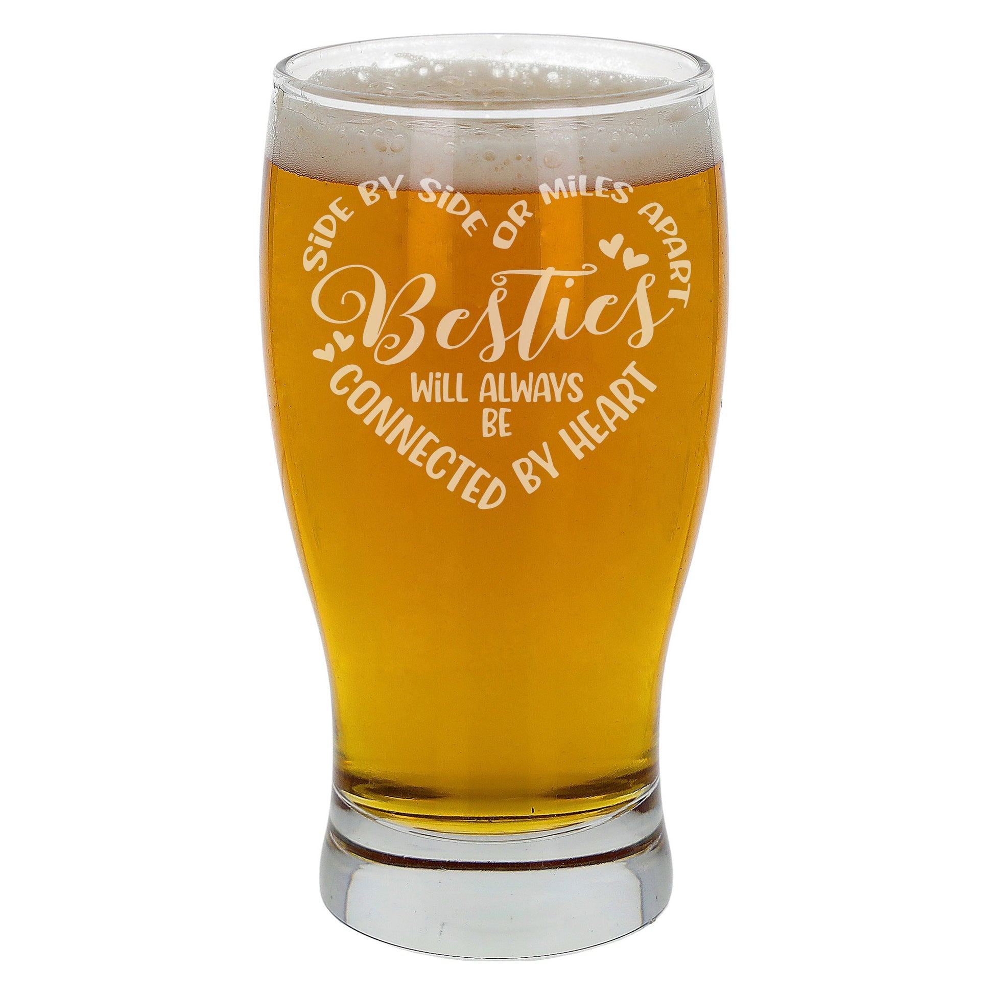 Besties Connected By Heart Engraved Beer Glass and/or Coaster Set  - Always Looking Good - Beer Glass Only  