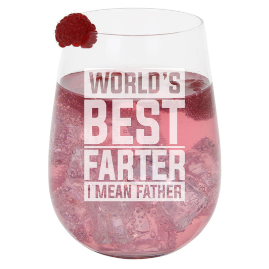 Best Farter I Mean Father Engraved Stemless Gin Glass - Gift for Dad