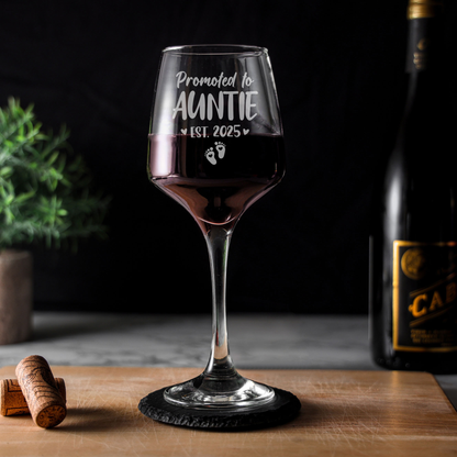 Pregnancy Announcement Gift - “Promoted To...” Engraved Wine Glass