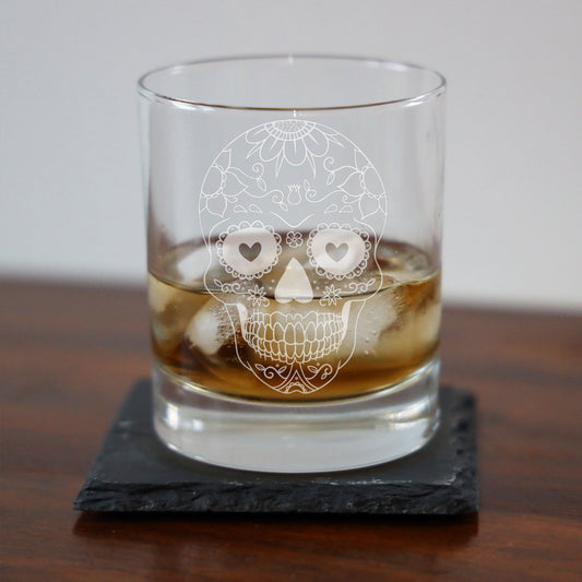 Engraved Sugar Skull Whisky Glass  - Always Looking Good -   