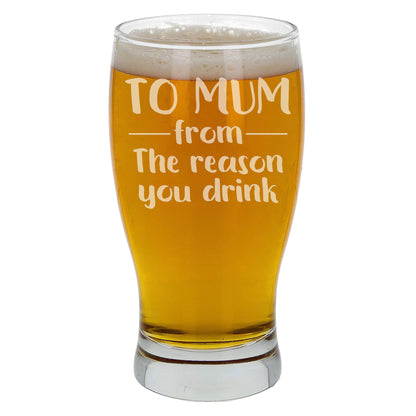 “From The Reason You Drink” Engraved Pint Glass Gift for Parents or Partners