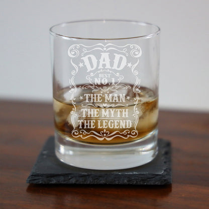 Dad The Man The Myth The Legend Engraved Whisky Glass and/or Coaster Set  - Always Looking Good -   