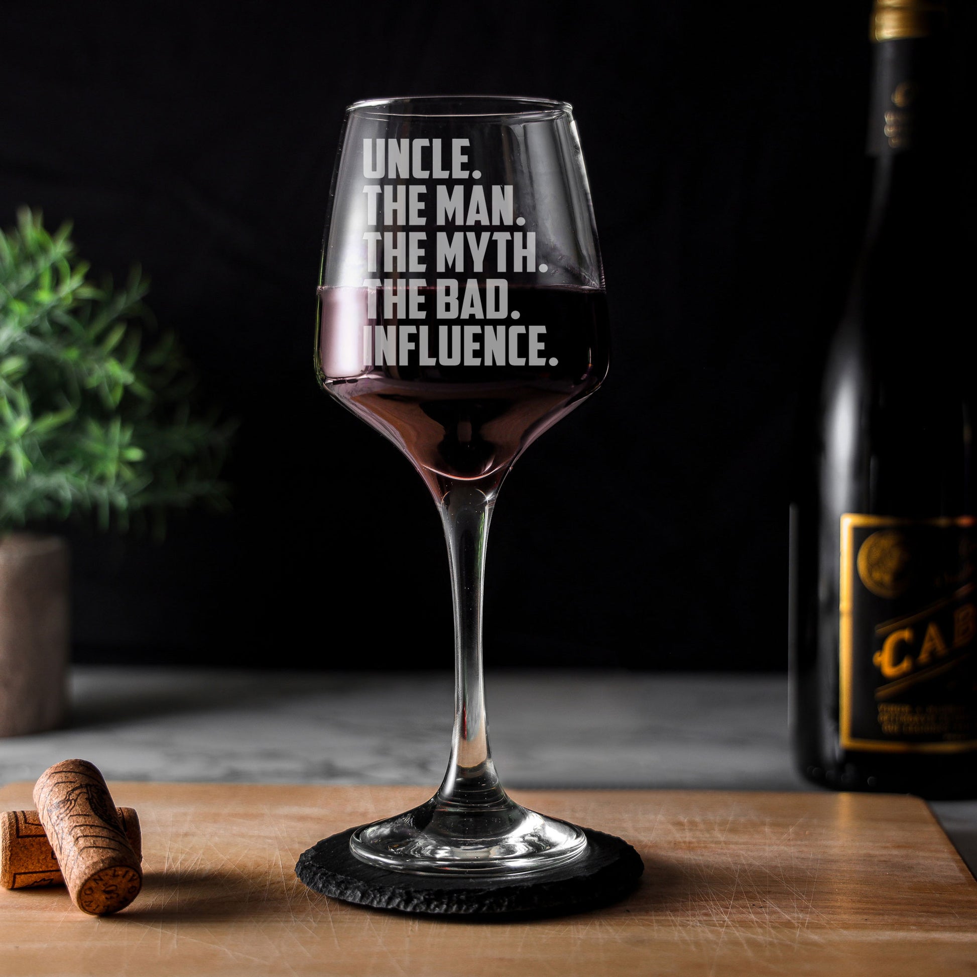 Uncle, The Man, The Myth, The Bad Influence Engraved Wine Glass and/or Coaster Set  - Always Looking Good -   