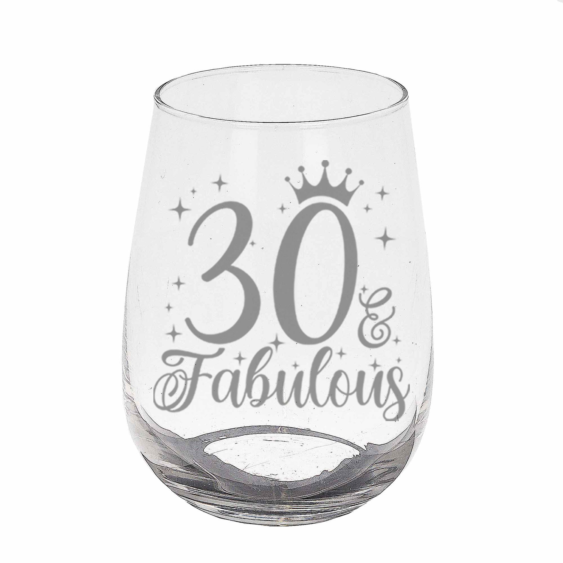 30 & Fabulous Engraved Stemless Gin Glass and/or Coaster Set  - Always Looking Good - Stemless Gin Glass On Its Own  