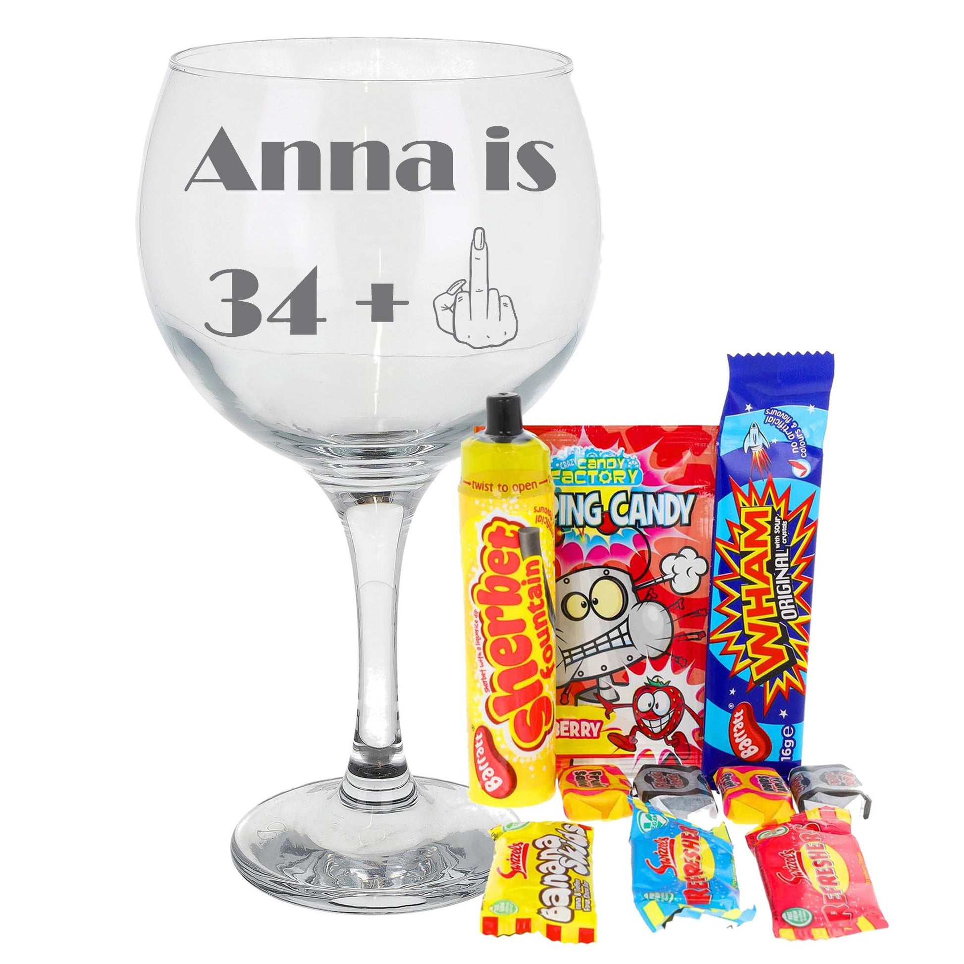 Personalised Engraved Middle Finger Funny Birthday Gin Glass Gift  - Always Looking Good - Gin Glass & Sweets  