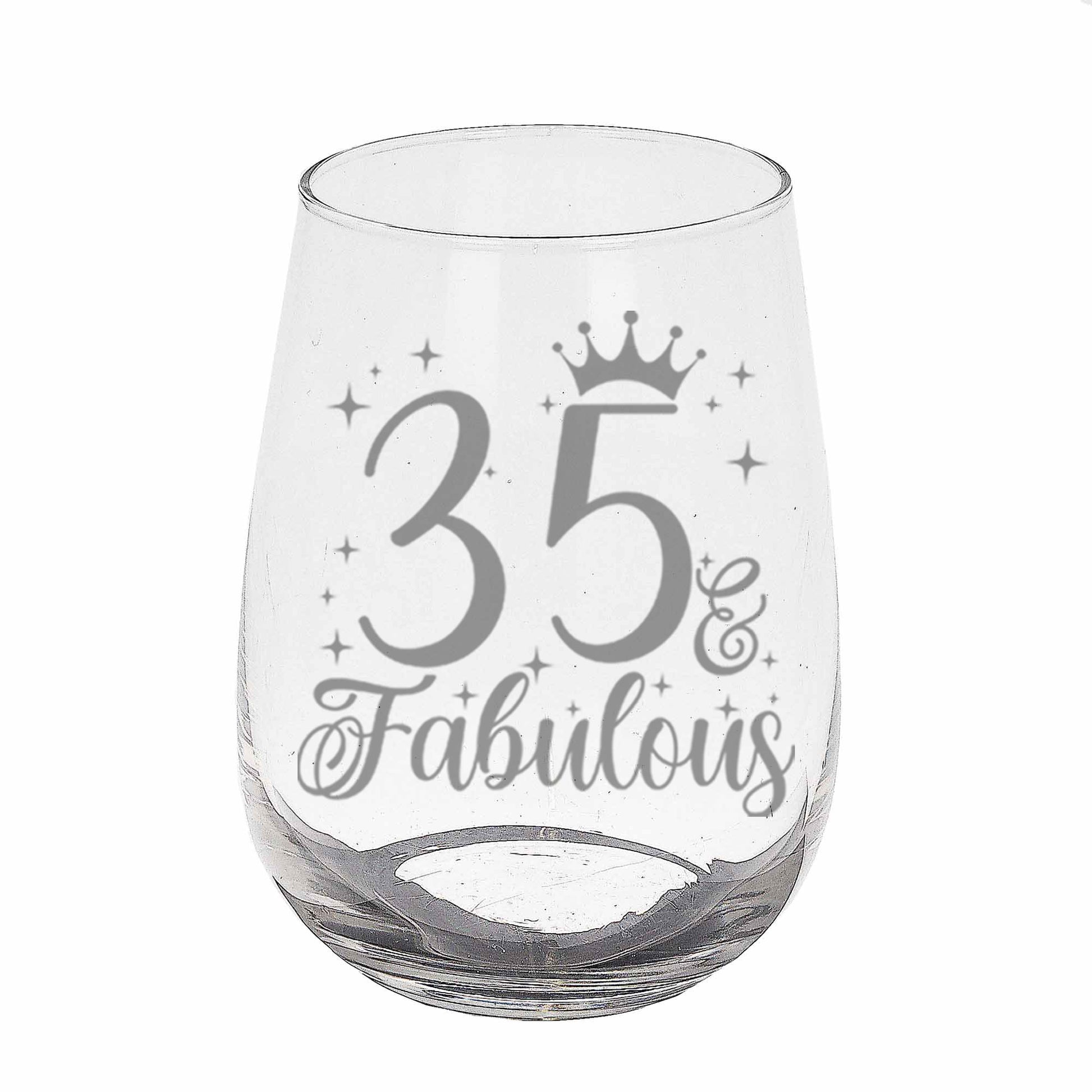 35 & Fabulous Engraved Stemless Gin Glass and/or Coaster Set  - Always Looking Good - Stemless Gin Glass On Its Own  