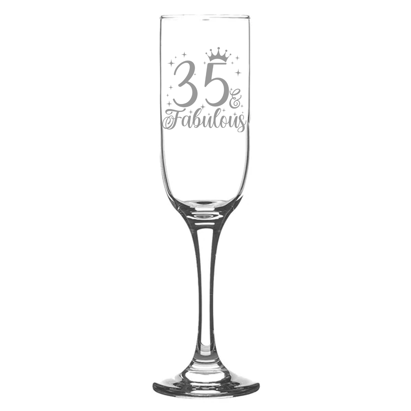 35 & Fabulous Engraved Champagne Glass and/or Coaster Set  - Always Looking Good - Champagne Glass On Its Own  