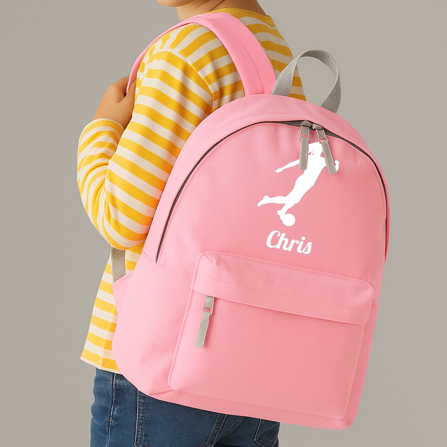 Personalised Female Footballer Backpack Bag, Kids Rucksack with Name & Design