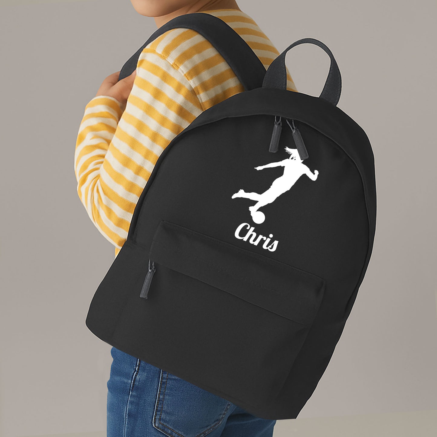 Personalised Female Footballer Backpack Bag, Kids Rucksack with Name & Design