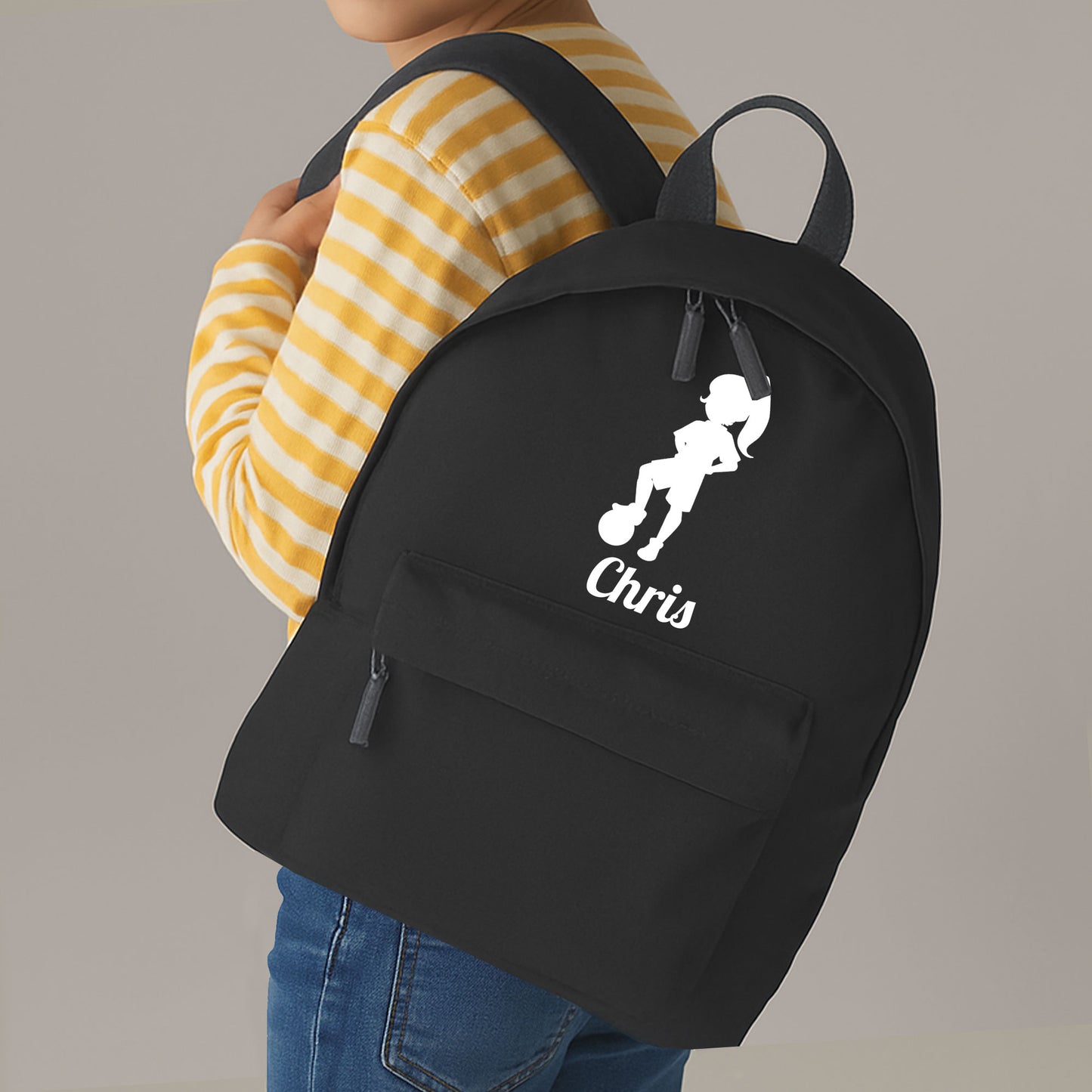 Personalised Girl Footballer Design Backpack, Kids Rucksack with Name