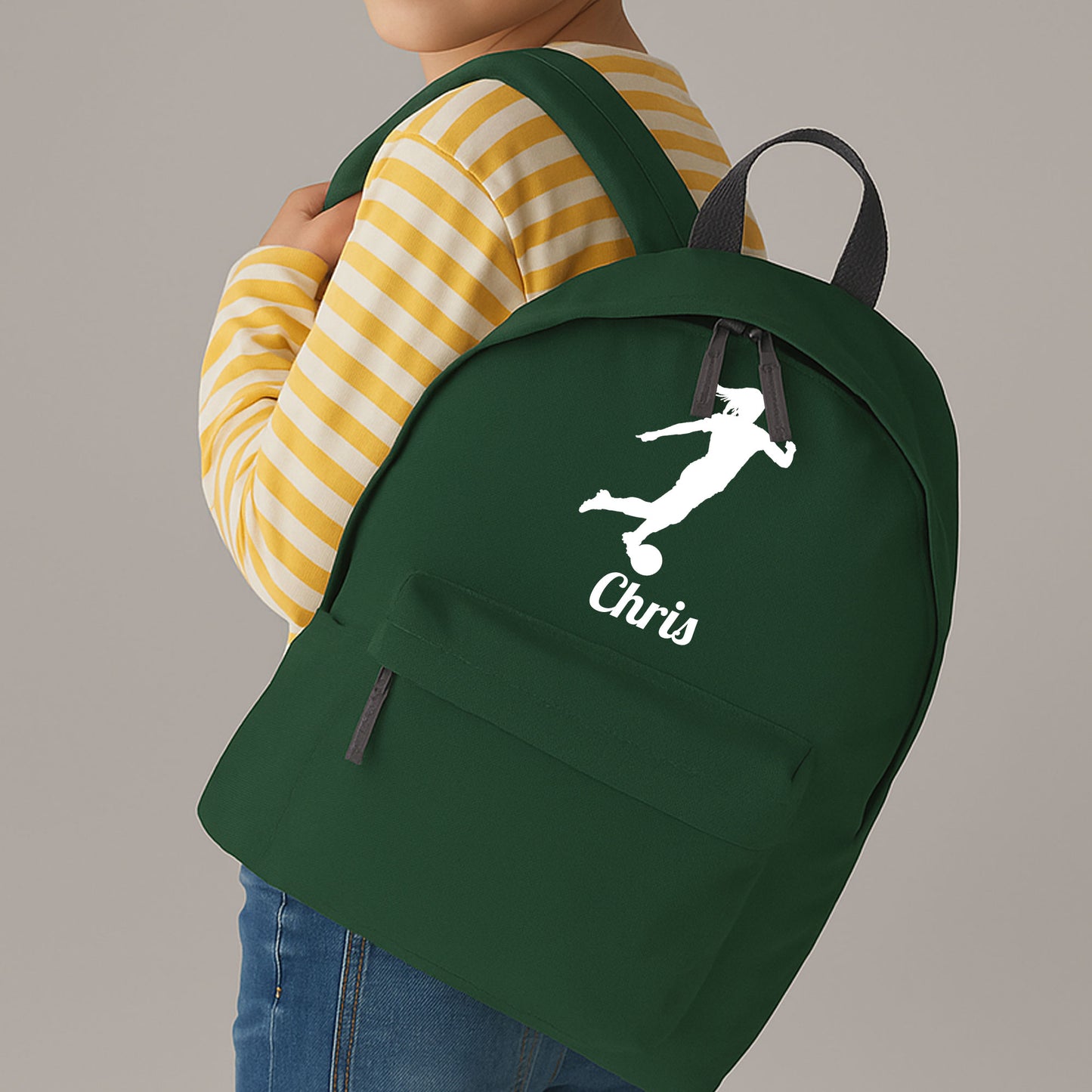 Personalised Female Footballer Backpack Bag, Kids Rucksack with Name & Design