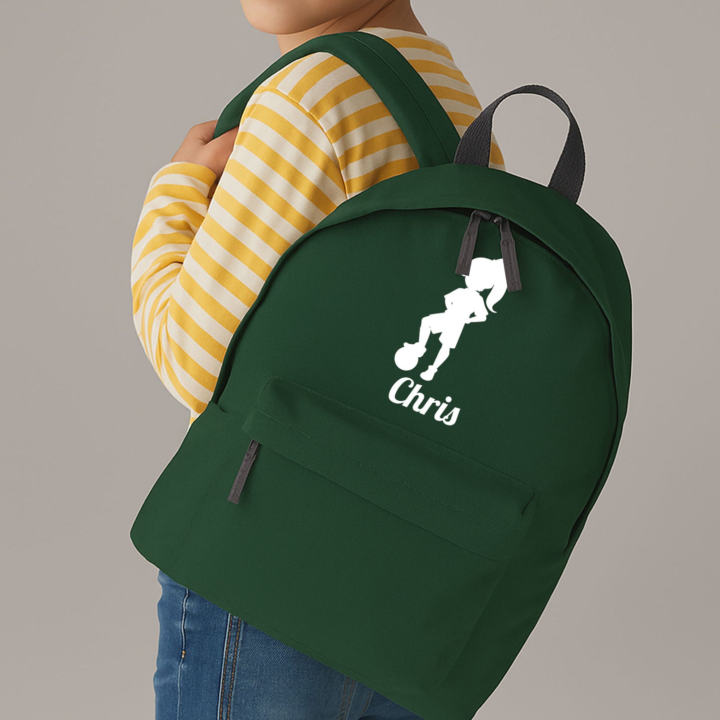 Personalised Girl Footballer Design Backpack, Kids Rucksack with Name
