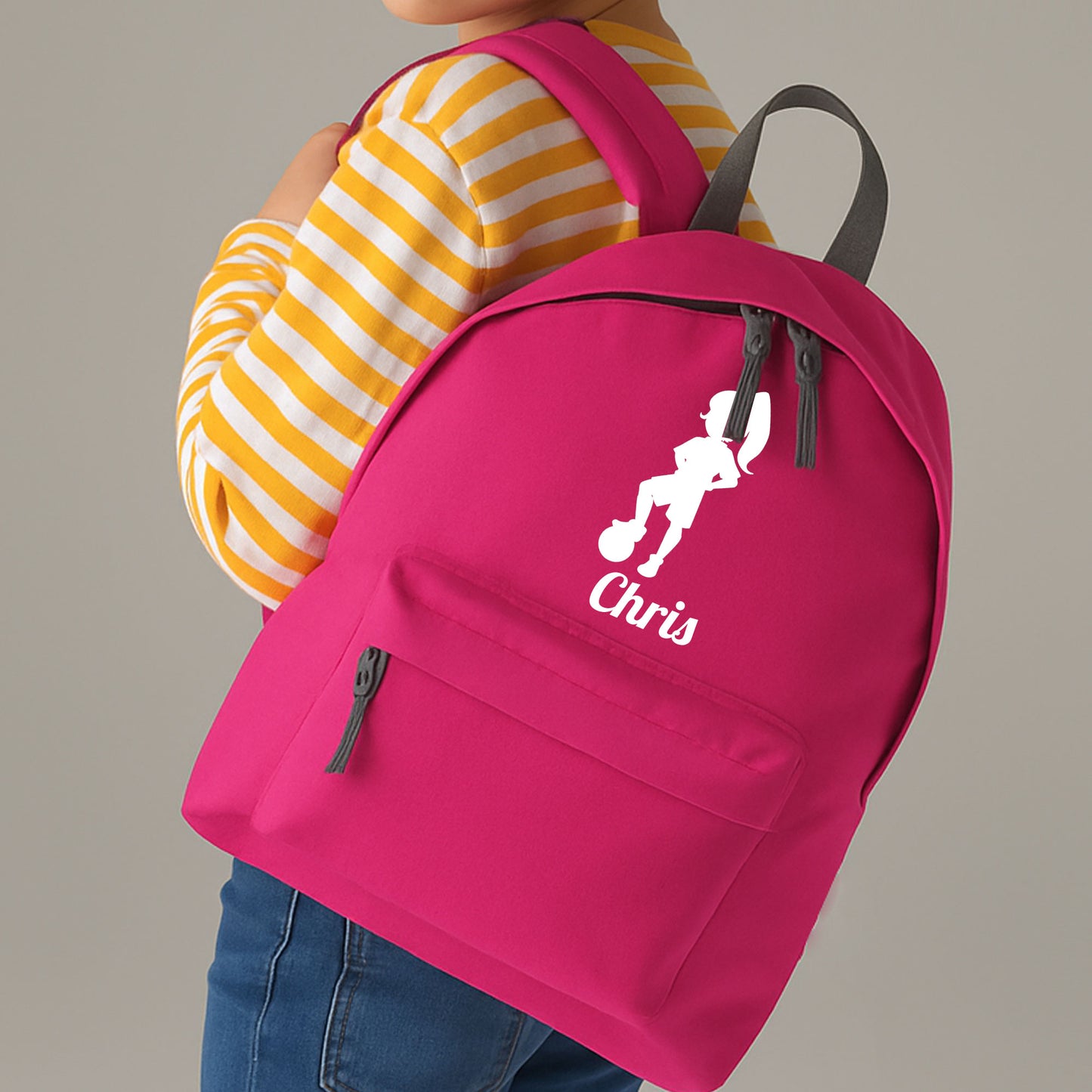 Personalised Girl Footballer Design Backpack, Kids Rucksack with Name