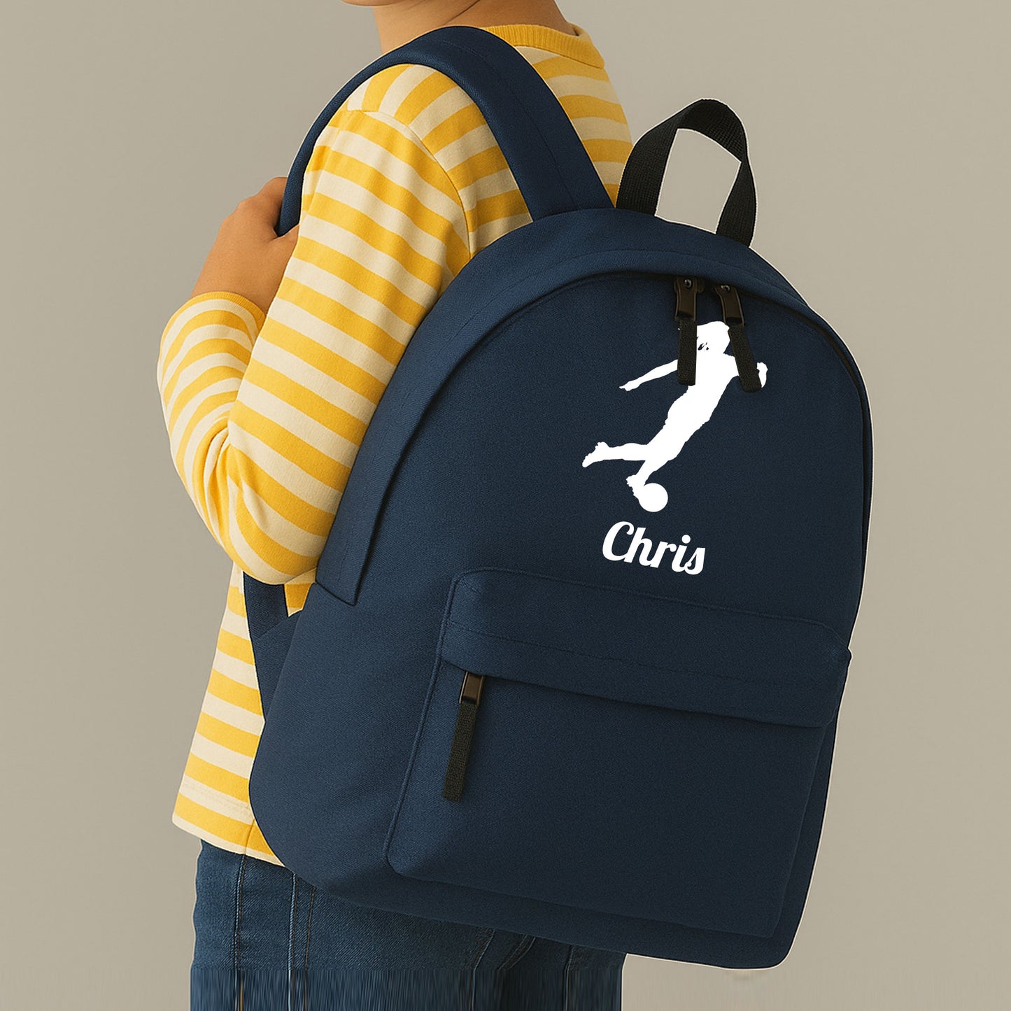Personalised Female Footballer Backpack Bag, Kids Rucksack with Name & Design