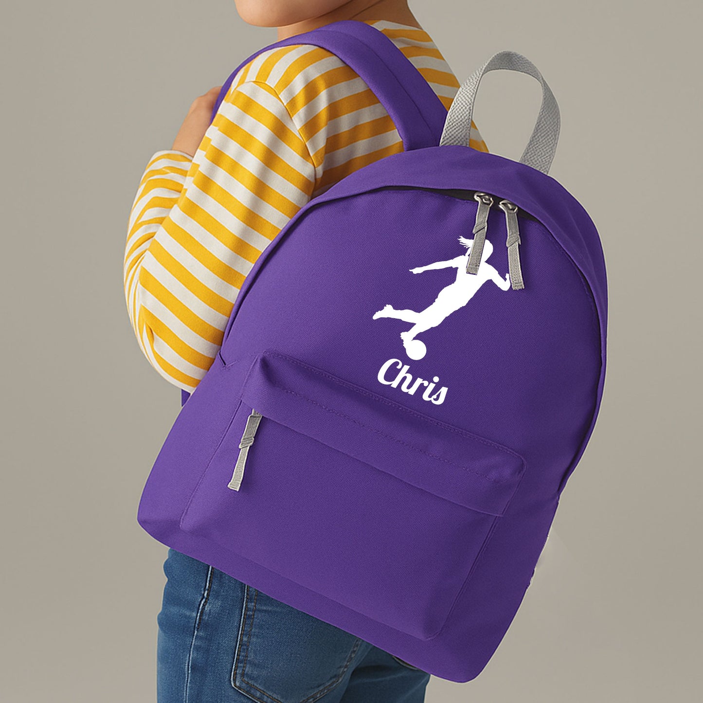 Personalised Female Footballer Backpack Bag, Kids Rucksack with Name & Design