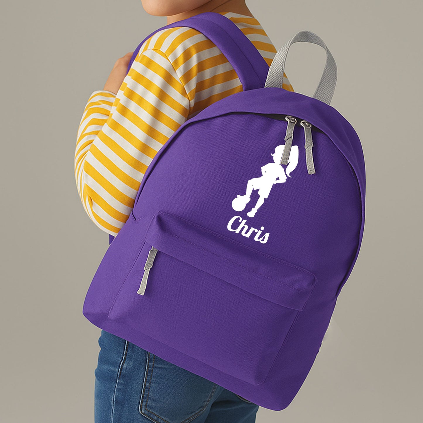 Personalised Girl Footballer Design Backpack, Kids Rucksack with Name