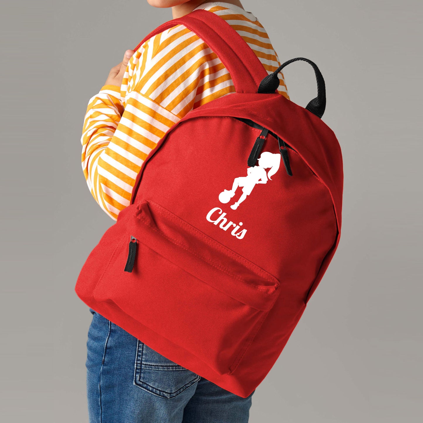 Personalised Girl Footballer Design Backpack, Kids Rucksack with Name