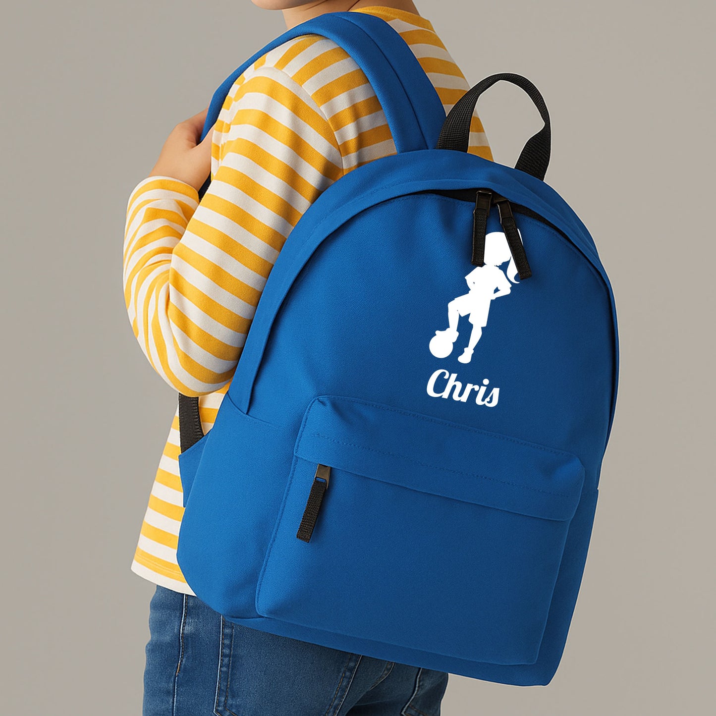 Personalised Girl Footballer Design Backpack, Kids Rucksack with Name