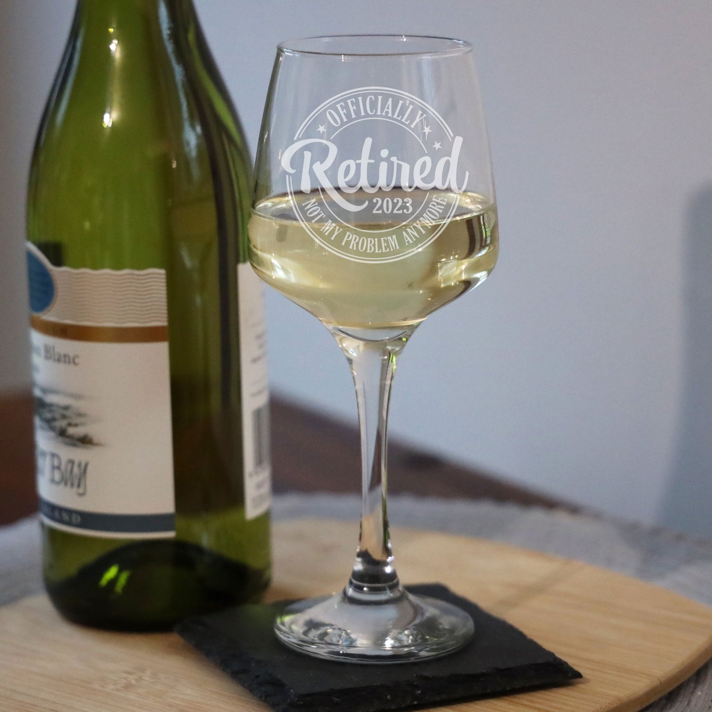 Officially Retired Engraved Wine Glass and/or Coaster Set  - Always Looking Good -   