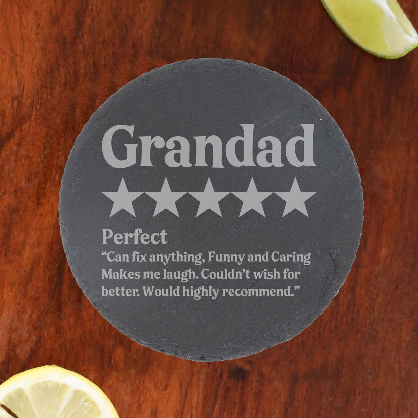 Personalised Novelty 5 Star Review Engraved Pint Glass and/or Coaster Set  - Always Looking Good - Round Coaster On Its Own  