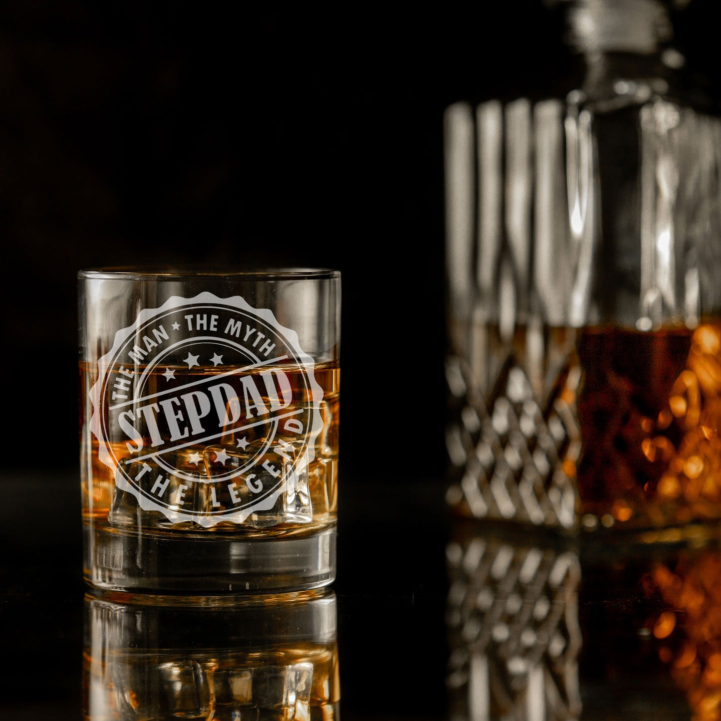 Man Myth Legend Step Dad Engraved Whisky Glass and/or Coaster Set  - Always Looking Good -   