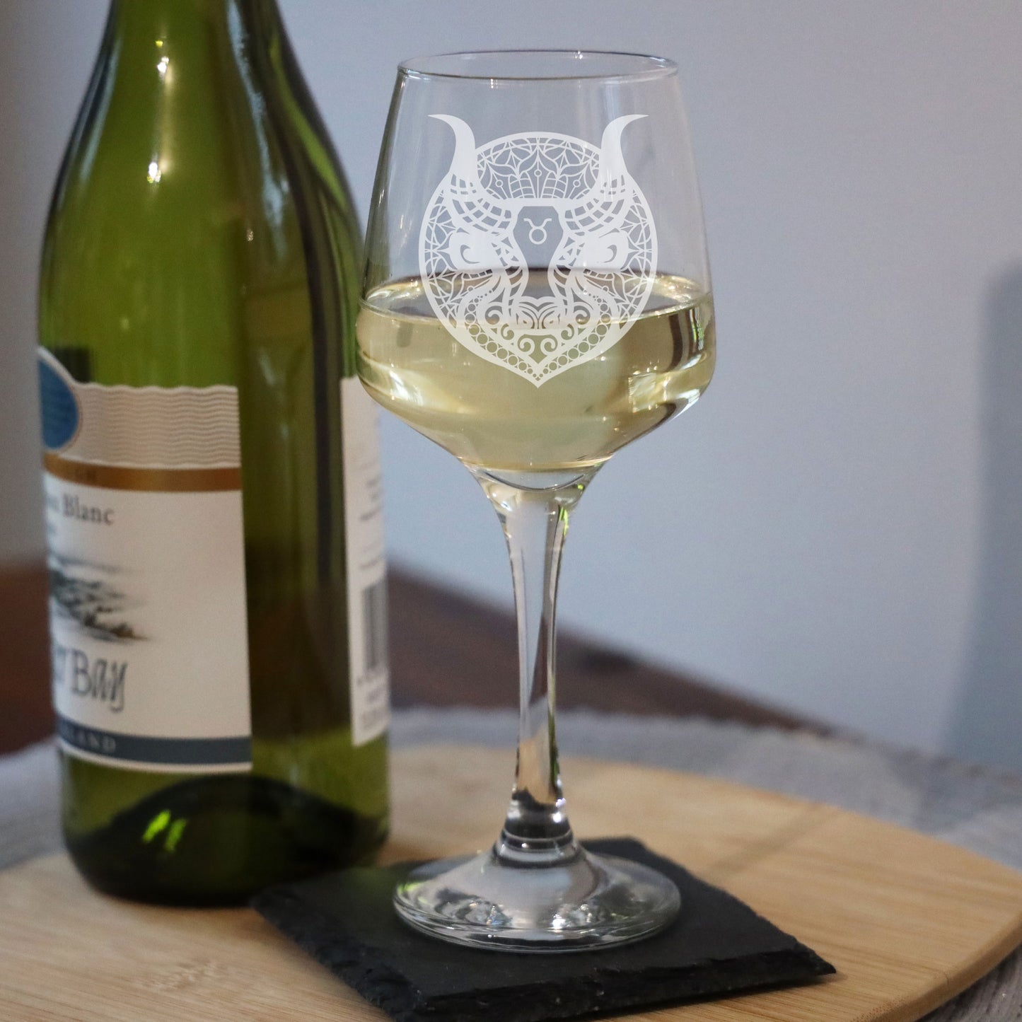 Starsign Zodiac Engraved Wine Glass and/or Slate Coaster for all birthdays