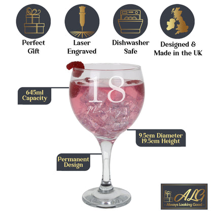 Personalised Engraved Name & Age Gin Glass Gift Set For Birthday Present