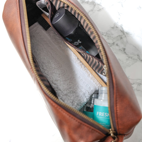 Personalised Men's Wash Back NU Leather Toiletry Filled Bag Gift  - Always Looking Good -   