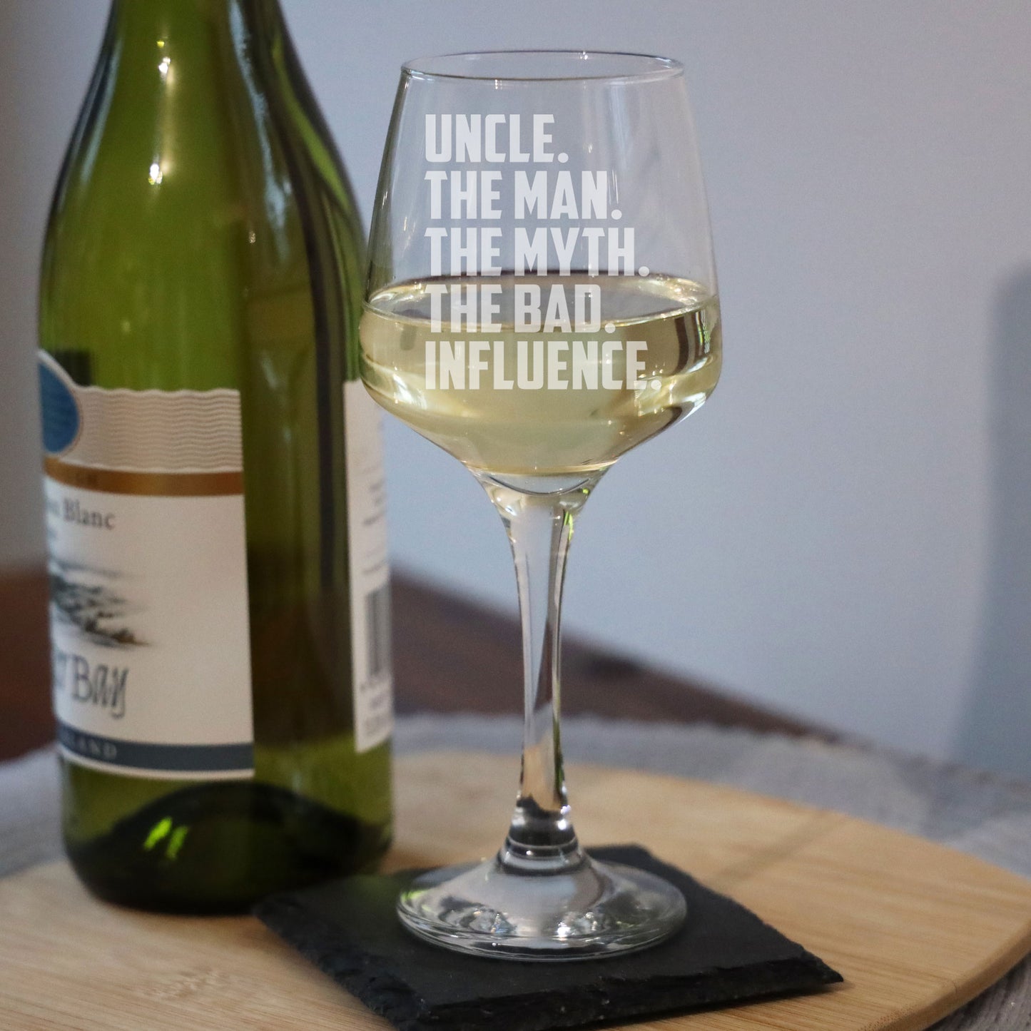 Uncle, The Man, The Myth, The Bad Influence Engraved Wine Glass and/or Coaster Set  - Always Looking Good -   