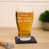 “From The Reason You Drink” Engraved Pint Glass Gift for Parents or Partners