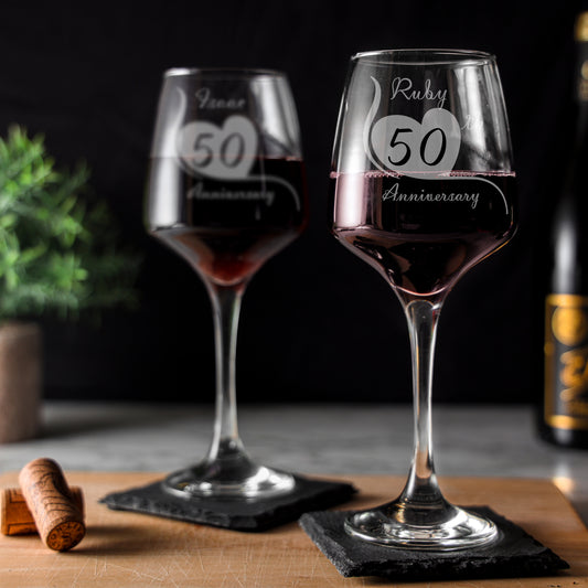 Engraved Wedding Anniversary - ANY YEAR Personalised Wine Glass Gift Set
