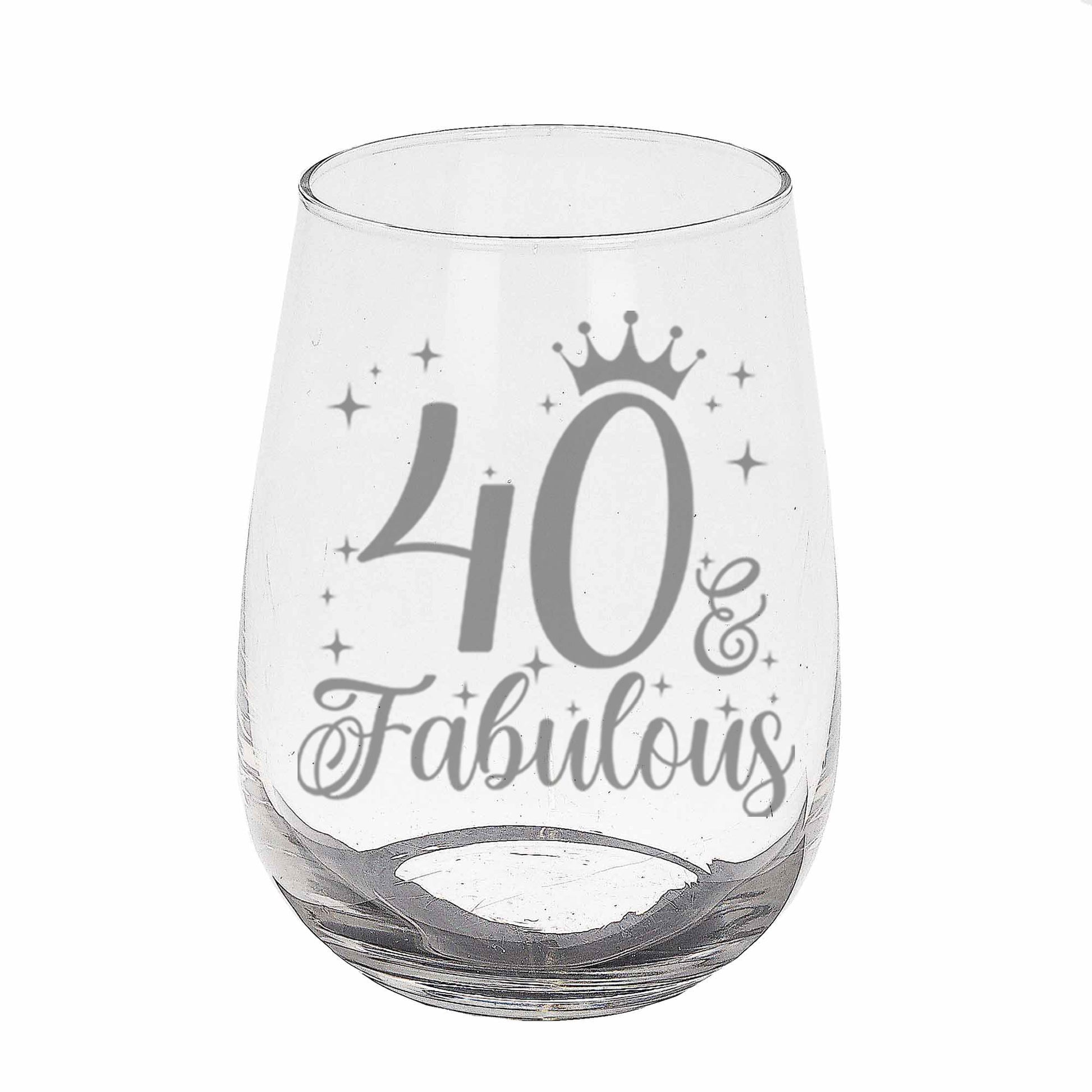 40 & Fabulous Engraved Stemless Gin Glass and/or Coaster Set  - Always Looking Good - Stemless Gin Glass On Its Own  