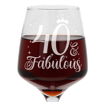 AGE & Fabulous Wine Glass For Birthday With Engraved Age (18-100) & Coaster