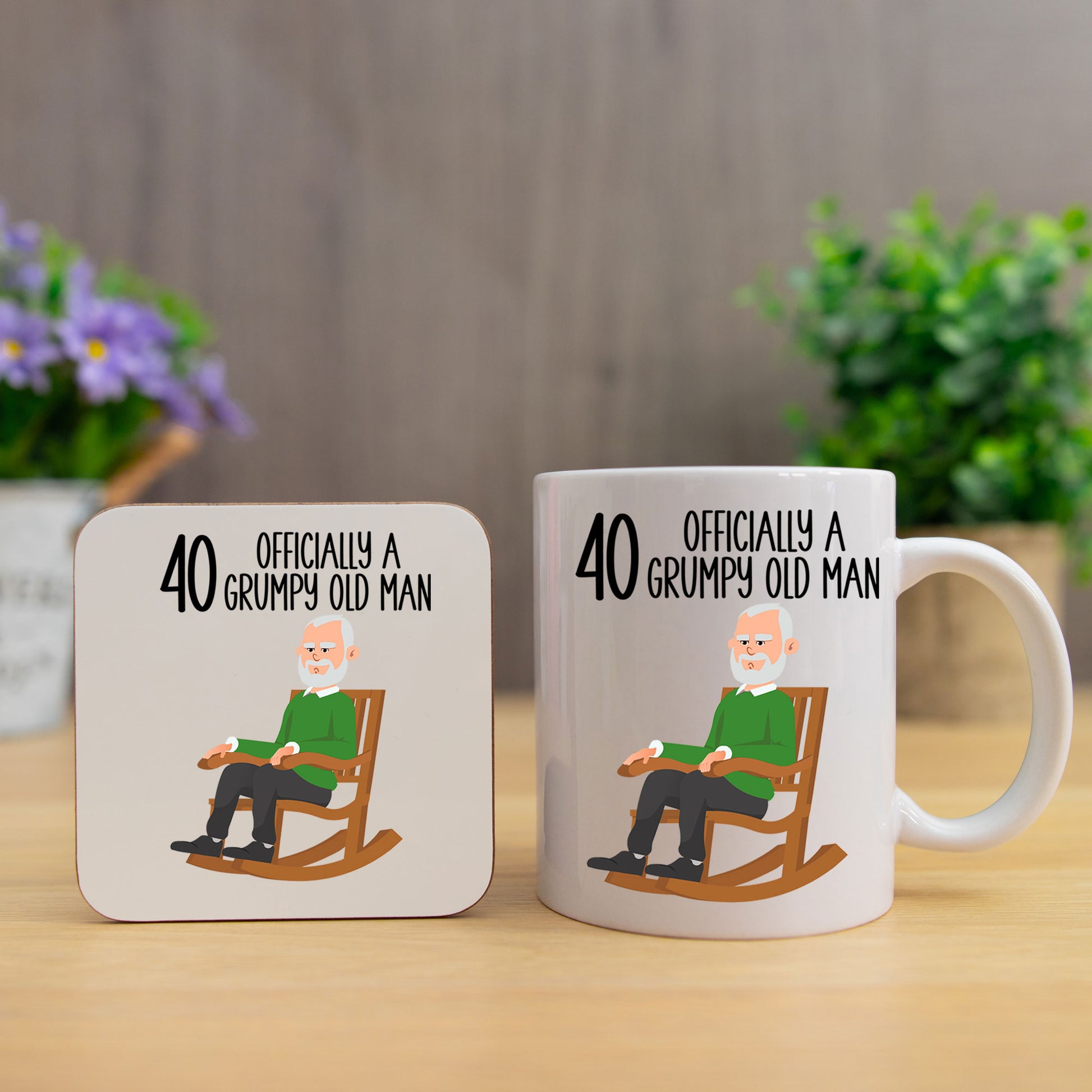 40 Officially A Grumpy Old Man Mug and/or Coaster Gift  - Always Looking Good - Mug & Coaster Set  