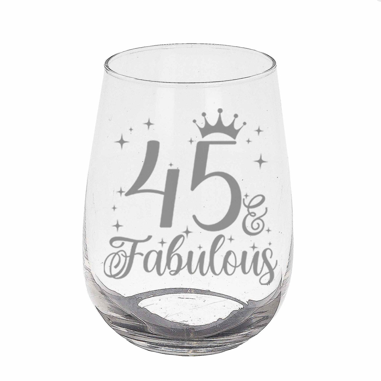 45 & Fabulous Engraved Stemless Gin Glass and/or Coaster Set  - Always Looking Good - Stemless Gin Glass On Its Own  