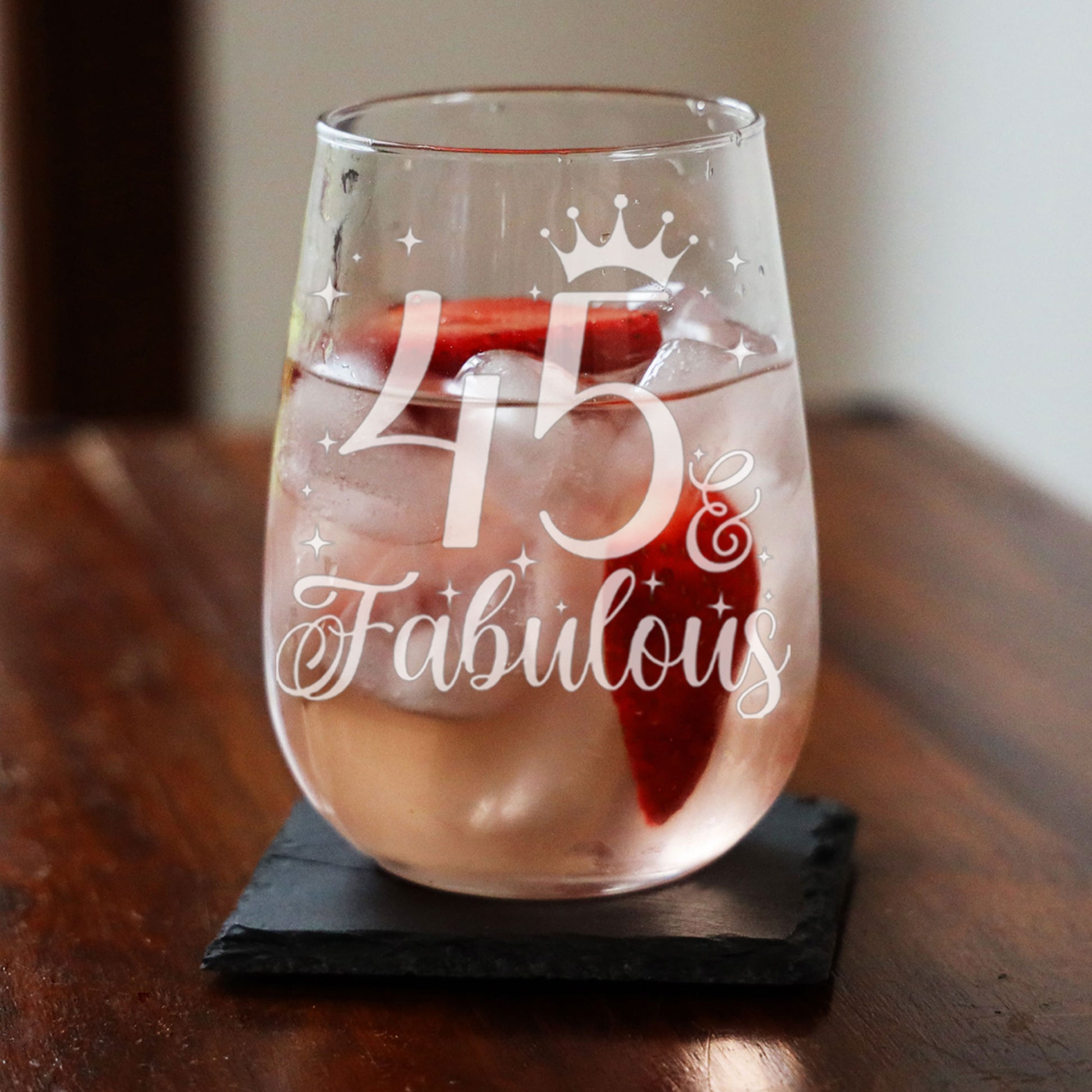 45 & Fabulous Engraved Stemless Gin Glass and/or Coaster Set  - Always Looking Good -   