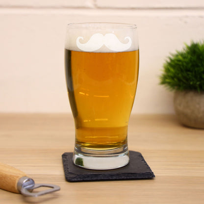 Moustache Engraved Pint Glass and/or Coaster Set - Always Looking Good -   