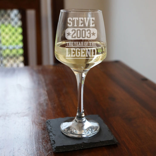 ANY Birthday Year Of The Legend Engraved Personalised Wine Glass and/or Coaster Set  - Always Looking Good -   