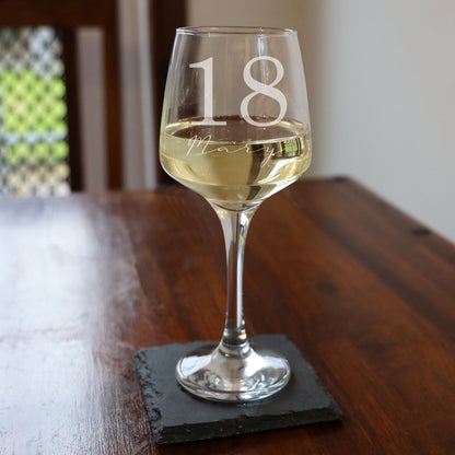 Personalised Age & Name Engraved Wine Glass & Coaster Birthday Gift