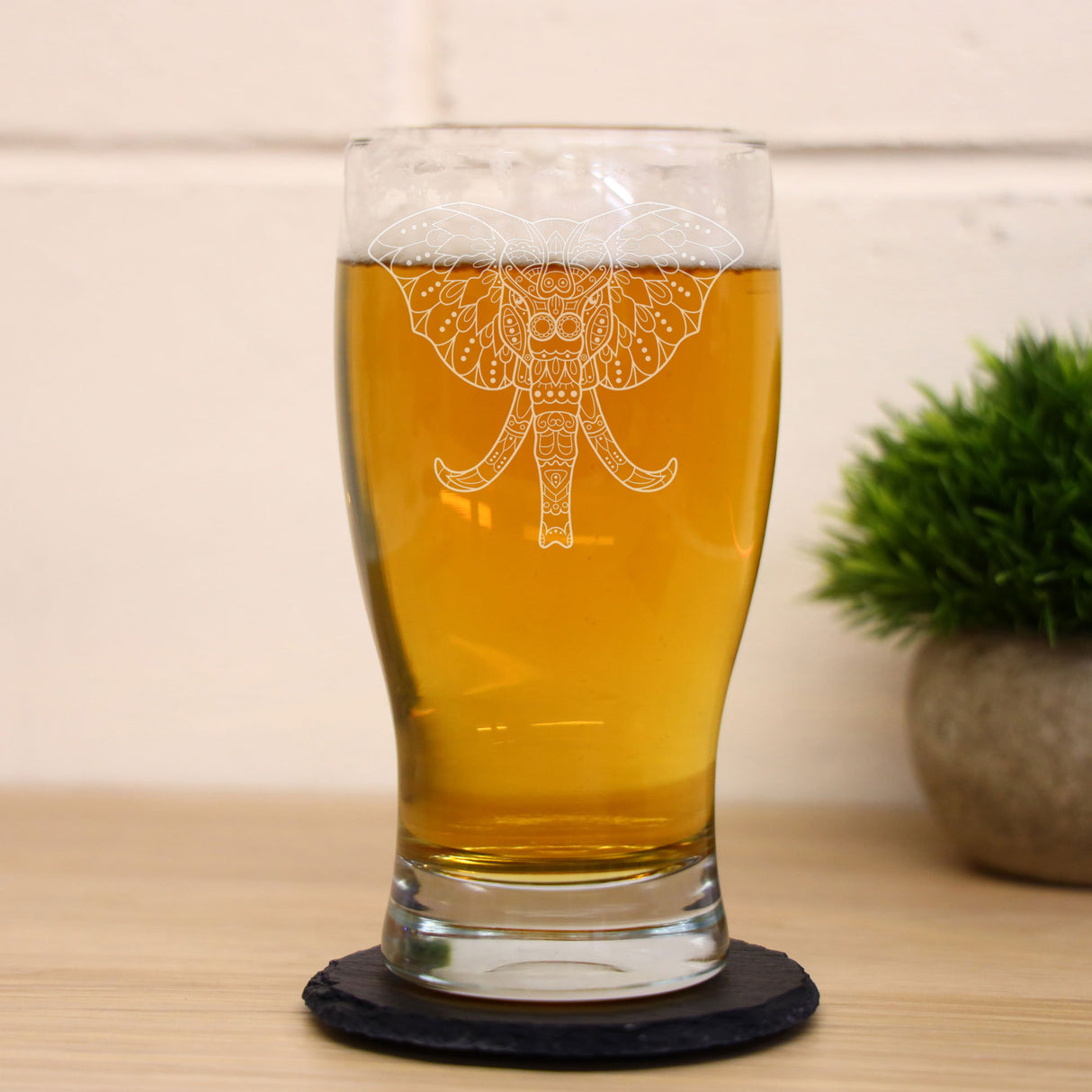 Elephant Mandala Engraved Beer Glass and/or Coaster Set  - Always Looking Good -   