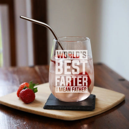 Best Farter I Mean Father Engraved Stemless Gin Glass - Gift for Dad