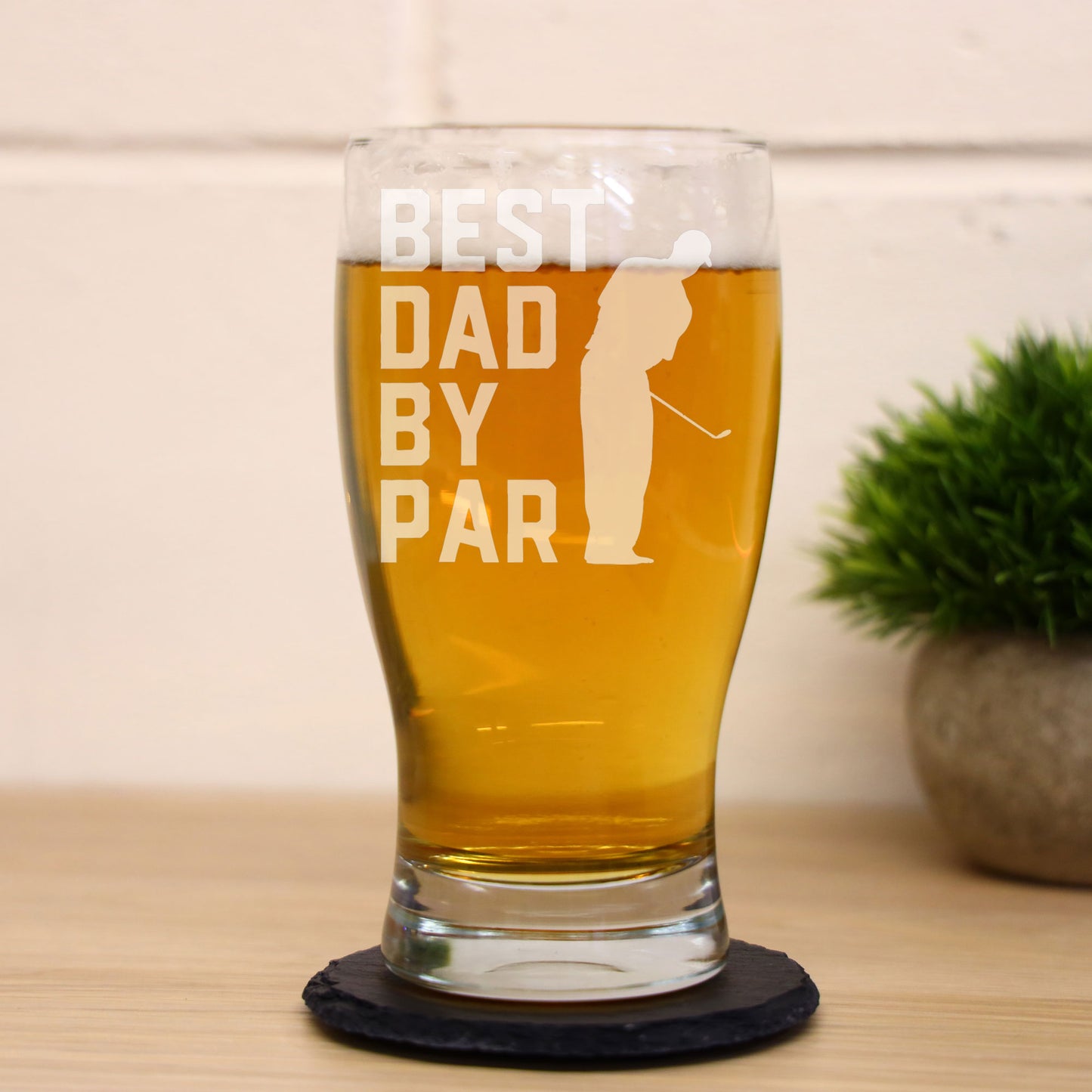 Best Dad By Par Engraved Beer Glass and/or Coaster Set  - Always Looking Good -   