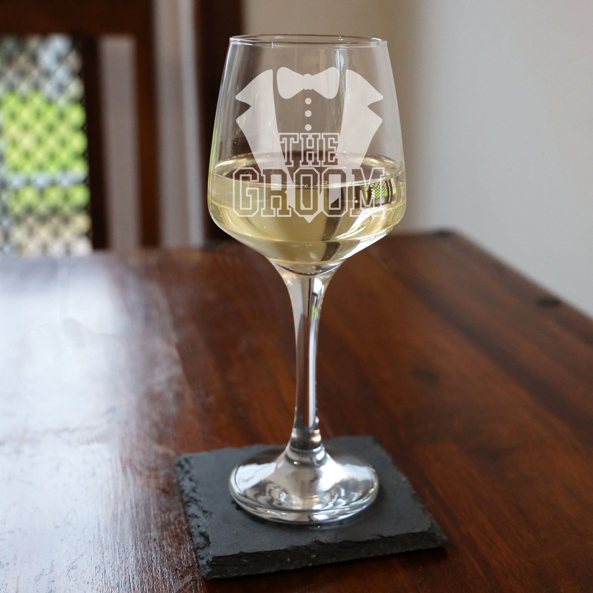 The Groom Engraved Wine Glass and/or Coaster Set  - Always Looking Good -   