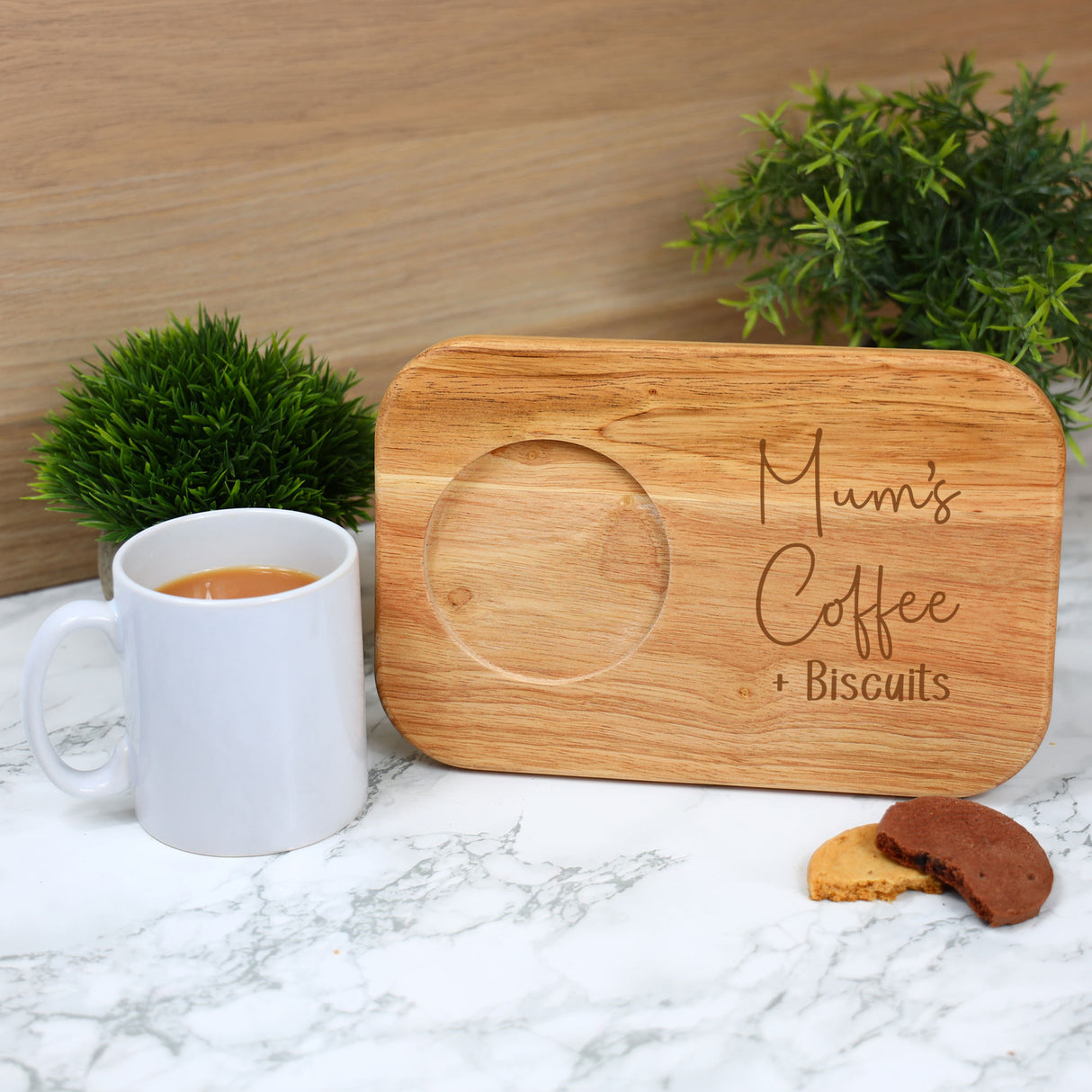 Personalised Mum's Coffee & Biscuit Engraved Board with Optional Mug