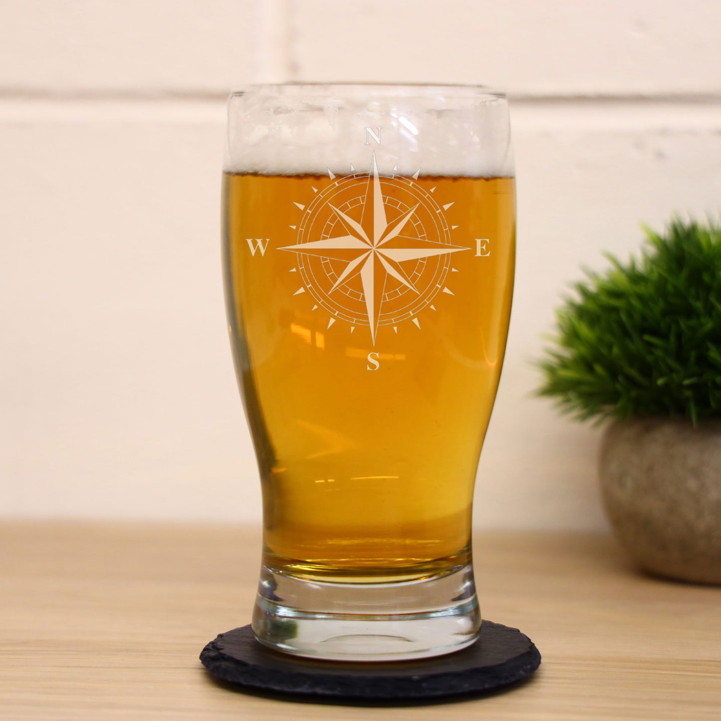 Compass Engraved Beer Pint Glass and/or Coaster Set  - Always Looking Good -   