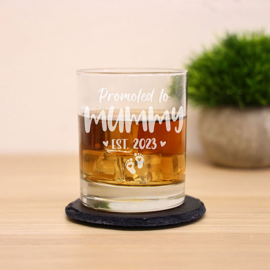 Promoted To...... Pregnanacy Announcement New Baby Engraved Whisky Glass