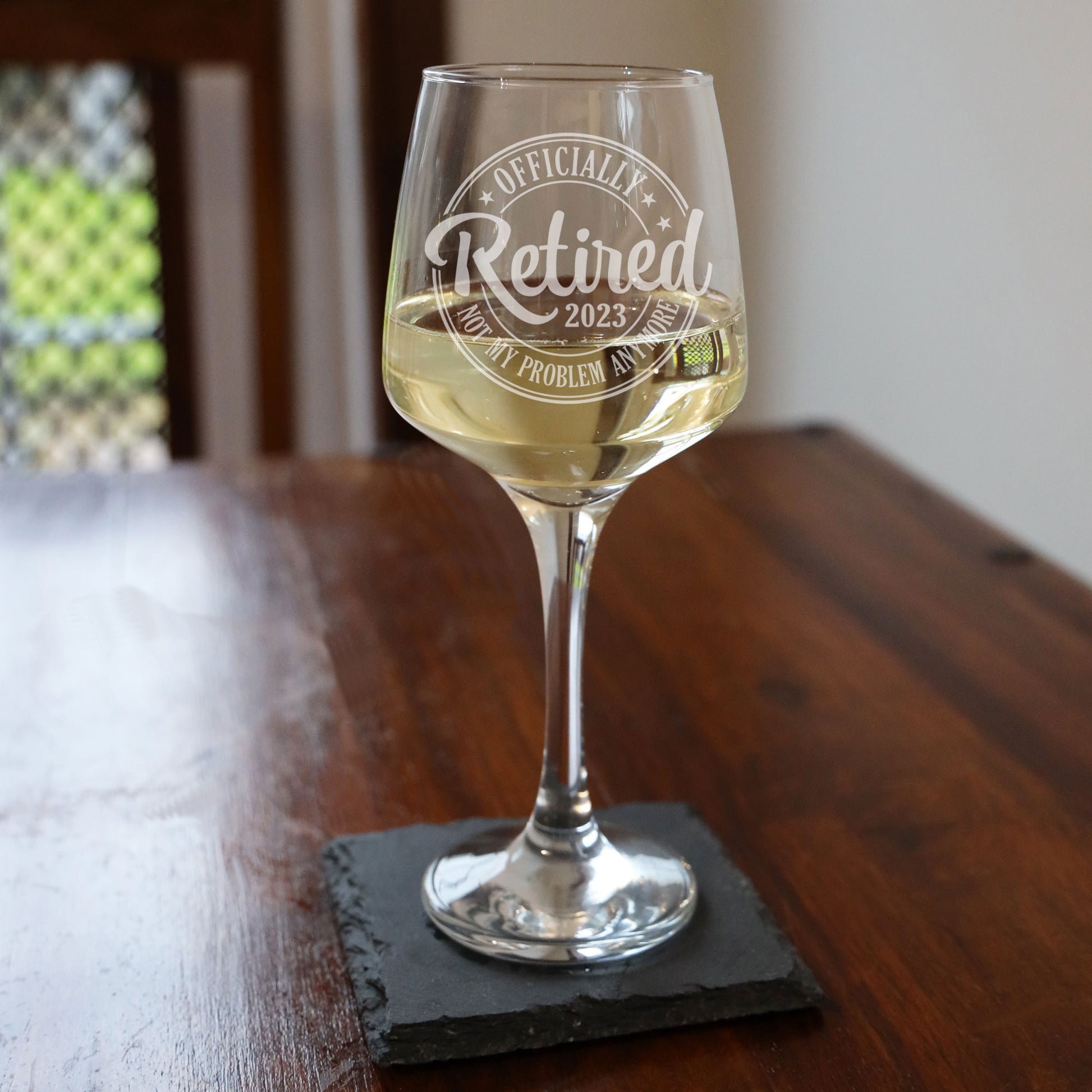 Officially Retired Engraved Wine Glass and/or Coaster Set  - Always Looking Good -   