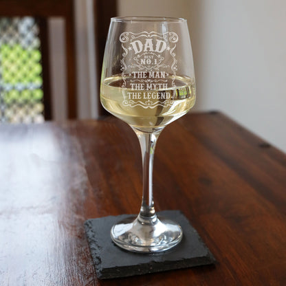 Dad The Man The Myth The Legend Laser Engraved Wine Glass and/or Coaster Set  - Always Looking Good -   