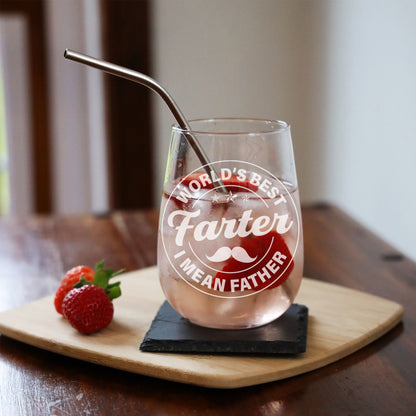 Engraved Best Farter I Mean Father Glass & Coaster Gift for Dad