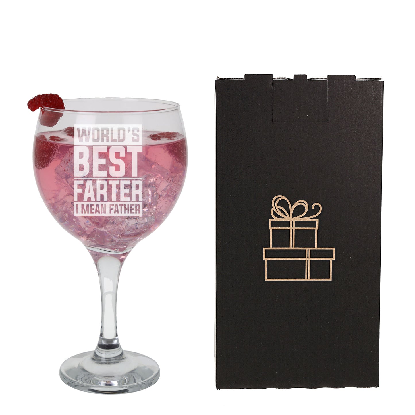 Best Farter I Mean Father Engraved Goblet Gin Glass & Slate Coaster Set for Dad